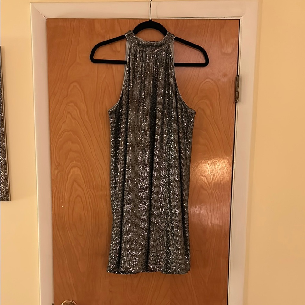 LOFT Silver Sleeveless Backless Dress